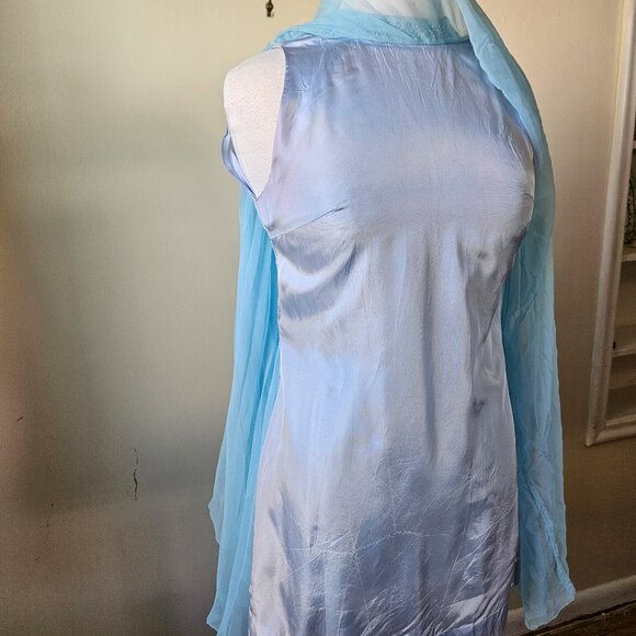 Vintage 70s Carroll's Blue Chiffon Pleated Babydoll Tent Trapeeze Mini Dress S - Picture 5 of 11